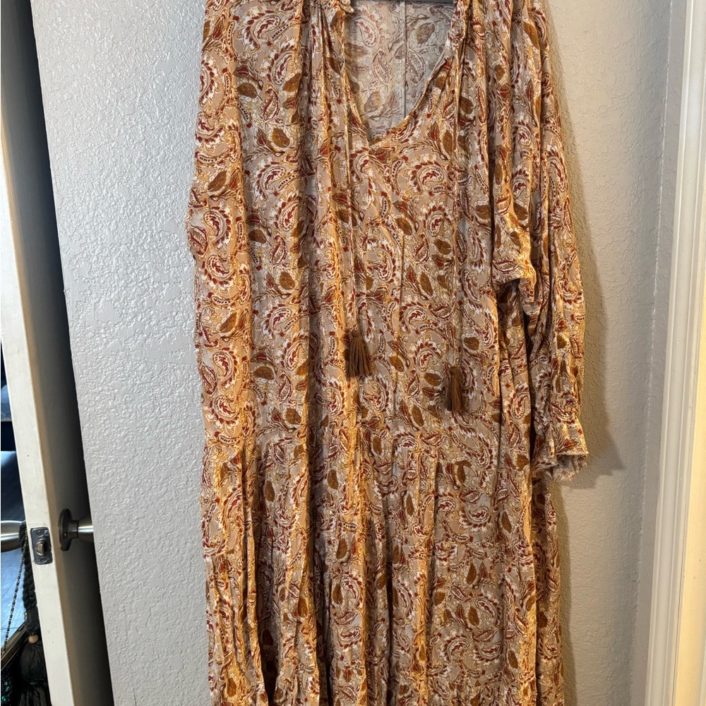 Floral Bohemian Dress in Beige and Red